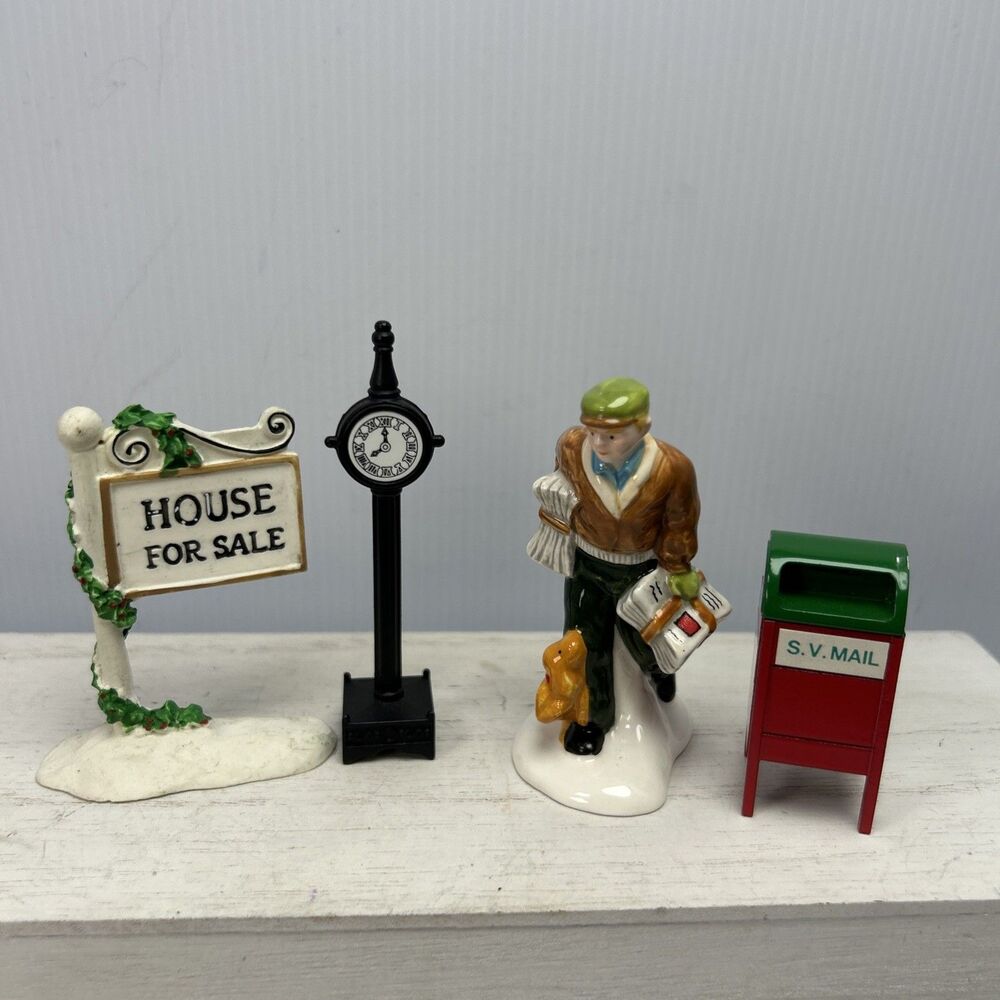 Department 56 Snow Village Accessories Lot 4 News Delivery Mailbox Clock For